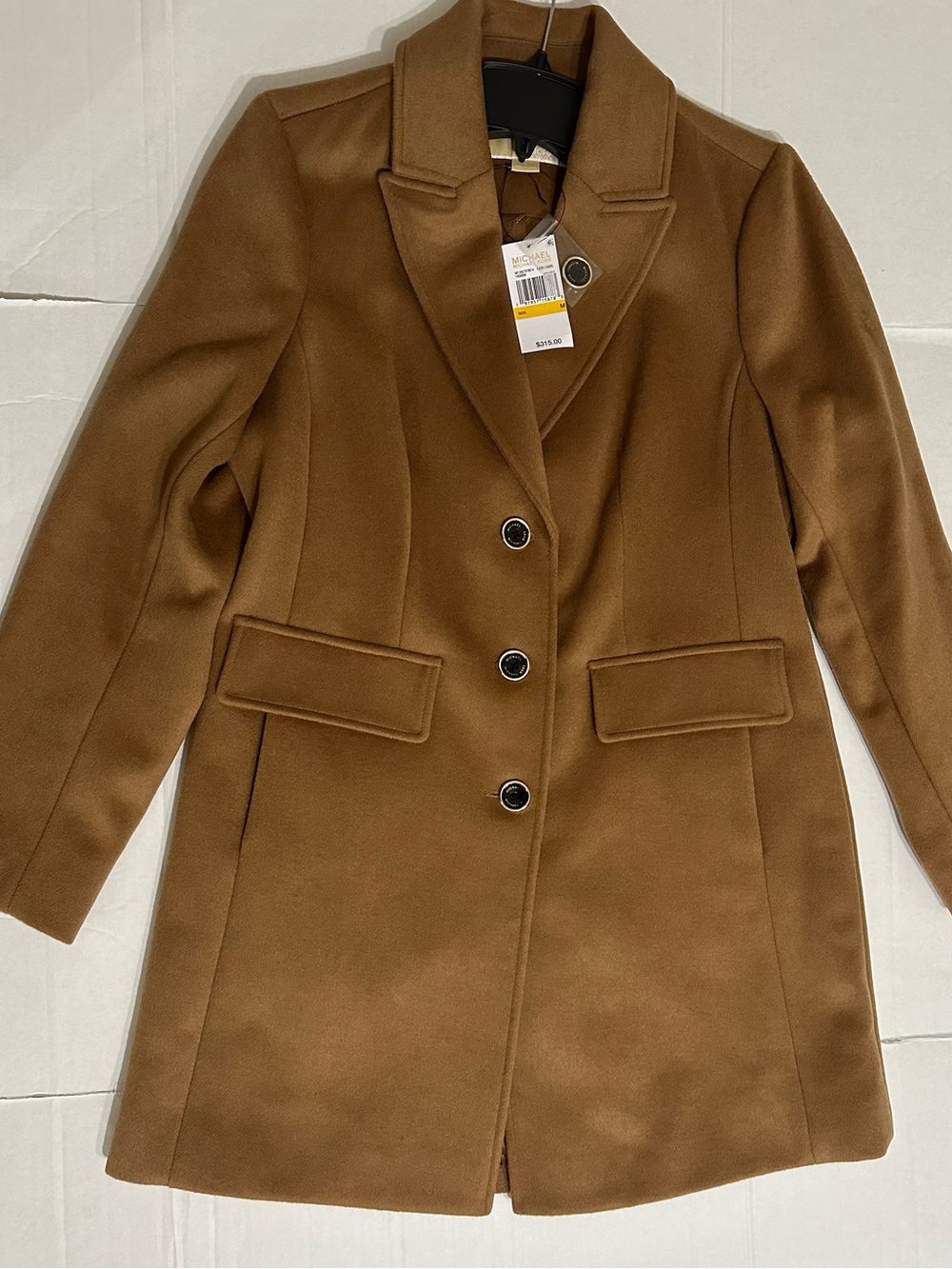 Michael Kors Camel Tan Single-Breasted Wool Trench Coat